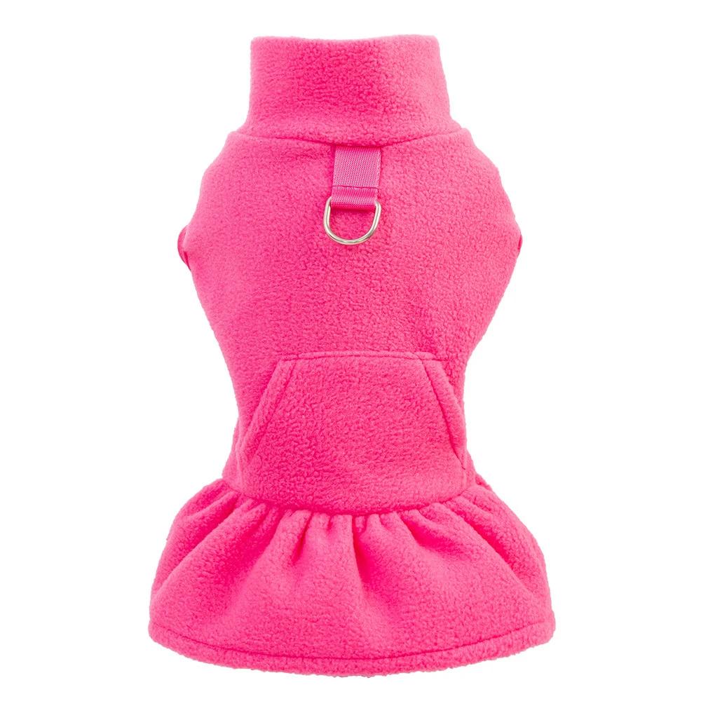 Vestido monocromático de gola alta Fleece Pet, Pulôver para cães pequenos, vestido de princesa, bolsos clássicos, roupas de gancho - Image 1