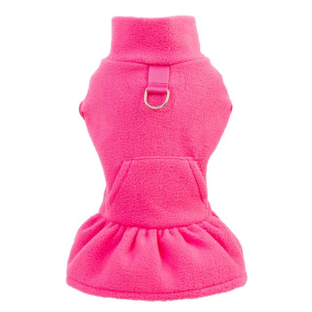 Vestido Fleece Monocromático de Gola Alta para Cães Pequenos com Bolsos Clássicos e Estilo de Princesa