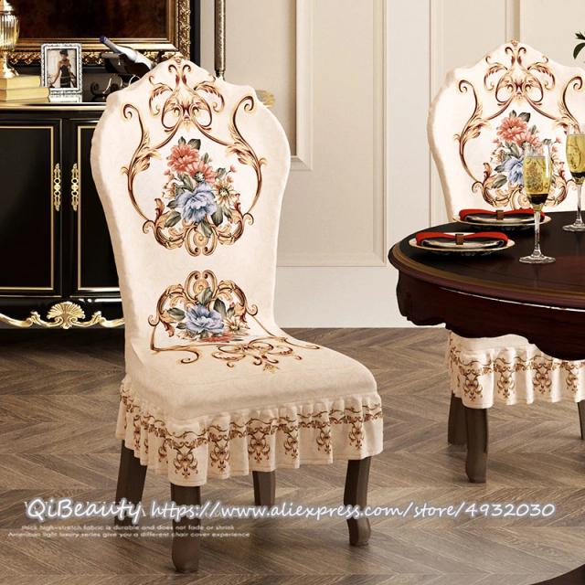 Capa de Assento Elegante e Protetora para Cadeiras de Mesa com Saia Completa de Alta Qualidade Europeia