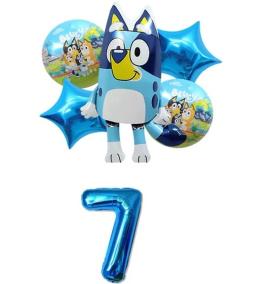Desenhos animados azuis aniversário decoração balões, fofo foil número balão set, decoração adereços partido, presente, 6 pcs - Image 5