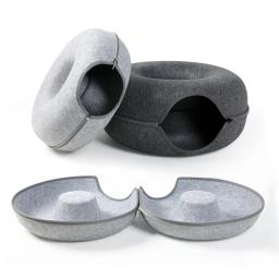 Dupla Utilização Túnel Jogo Interativo Brinquedo, Donut Cat Bed, Indoor Kitten Equipamentos Esportivos, Cat House, Pet Training House - Image 2