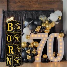 Caixas de presente de aniversário preto e dourado para homens e mulheres, decoração de festa temática de graduação, 70th Born 1954, 4 peças - Image 1