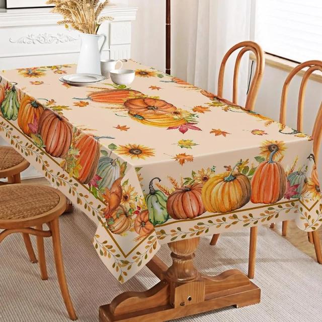 Toalha de Mesa Retangular com Estampa de Abóbora para Decoração de Ação de Graças e Festas ao Ar Livre no Outono