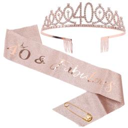 Faixa de cetim com coroa de cristal para meninas, decoração de aniversário, tiara, feliz aniversário, aniversário, fonte de festa, 18, 21, 30, 40, 50, ouro rosa - Image 6