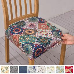 1pc estiramento capa de cadeira de jantar estilo boêmio impresso capas de assento de cadeira removível estofado capas de almofada decoração de casa - Image 1
