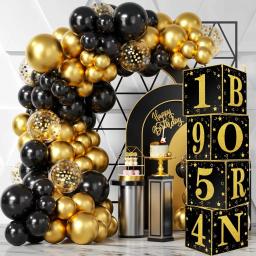 Caixas de presente de aniversário preto e dourado para homens e mulheres, decoração de festa temática de graduação, 70th Born 1954, 4 peças - Image 3