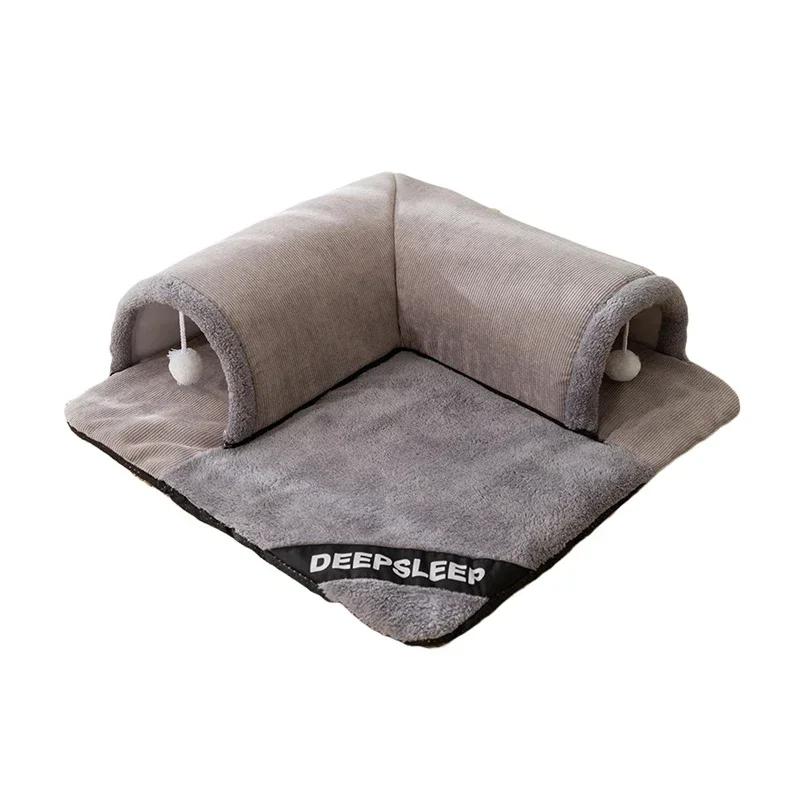Plush Tunnel Toy Bed para gatos, almofada destacável, tapete de dormir lavável, Play Activity Carpet, House Supplies - Image 1