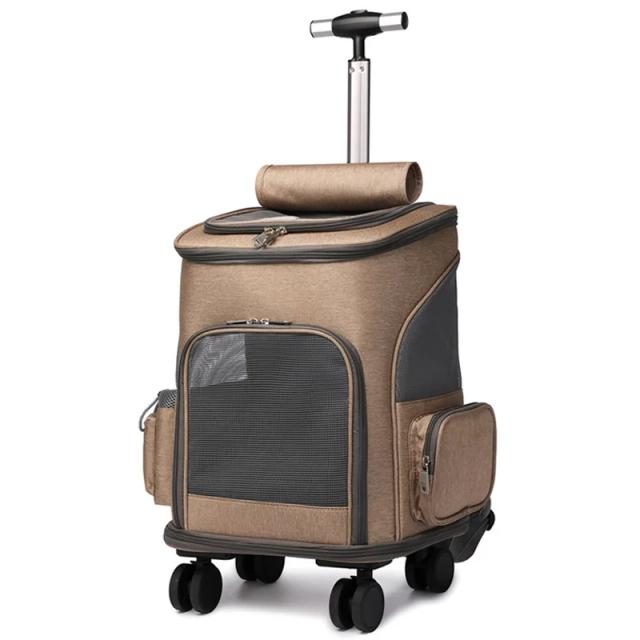 Mochila para Transporte de Pets com Rodas Removíveis, Ventilação de Malha, Janela Acessível e Bolsos de Armazenamento para Cães e Gatos