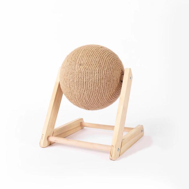 Brinquedo Triângulo Estável para Gatos: Arranhador de Sisal e Madeira com Bola Rotativa Resistente