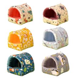 Cama macia para animais estimação, estampa fofa, casa escondida, gaiola inverno, furões, cama dormir, pequeno animal, - Image 1