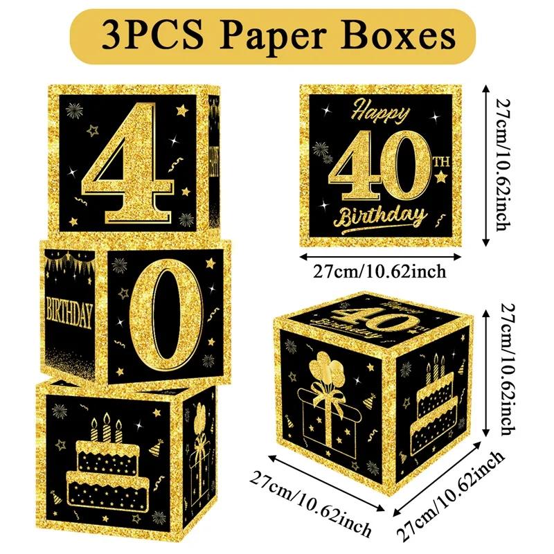 Caixas de Cartas de Aniversário para Adultos, Dourado e Preto, Presente de Papel, Artigos de Festa, 30 Anos, 40 Anos, 50 Anos - Image 1