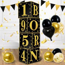Caixas de presente de aniversário preto e dourado para homens e mulheres, decoração de festa temática de graduação, 70th Born 1954, 4 peças - Image 4