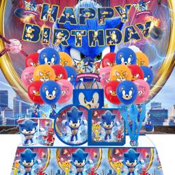 Jogo sônico descartável para festa de aniversário infantil, banner descartável, bolo, bandeira, balões, conjunto de decoração - Image 1