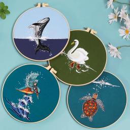 DIY Bordado Kit para Iniciantes, Cisne Baleia e Animal Ponto Cruz, Padrão impresso, Costura Arte, Pintura Artesanato, Decoração de casa - Image 1