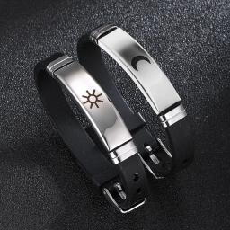 Sol e Lua Casal Pulseira, Aço Inoxidável, Silicone Band, Melhores Amigos, Amizade, Presentes de Jóias, 2 pcs - Image 1