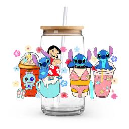 Auto-adesivo Anime Adesivos, Stitch Love Cartoon, Romântico UV DTF Transfer Sticker, Adornos de Copo Individualizados - Image 5