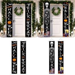 Halloween porta banner com crânio e abóbora design, bandeira da porta, casa feliz, festa, casa, truque, morcego, 2024 - Image 6