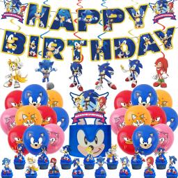 Jogo sônico descartável para festa de aniversário infantil, banner descartável, bolo, bandeira, balões, conjunto de decoração - Image 2