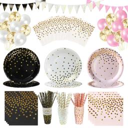 Conjunto De Louça De Aniversário Descartável, Pratos De Papel, Copos, Guardanapos, Toalha De Mesa, Decoração De Festa De Aniversário, Baby Shower, Branco e Dourado - Image 3