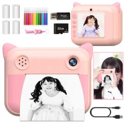 Nova câmera de impressão instantânea para crianças térmica sem impressão de tinta brinquedo 1080p hd câmera digital fotografia vídeo para crianças presentes aniversário - Image 1