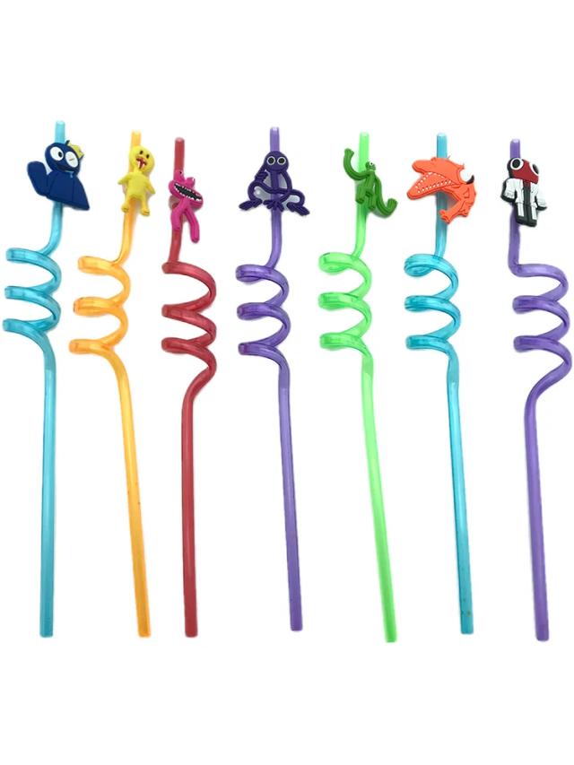 Canudos Plásticos Criativos e Personalizados em 7 Cores, Reutilizáveis e Temáticos de Desenhos Animados para Decorações de Festa - 26cm