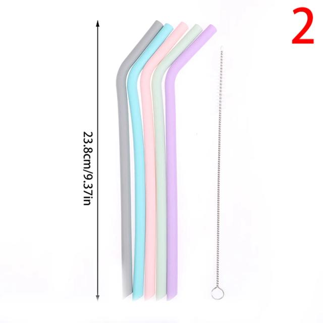 Canudos de Silicone Reutilizáveis Dobráveis com Escovas de Limpeza - Acessórios Práticos para Cozinha e Festas Infantais