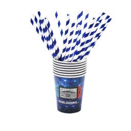 Jogo na festa alça azul talheres descartáveis copo prato guardanapo banner toalha de mesa menino jogo festa de aniversário decoração suprimentos - Image 3