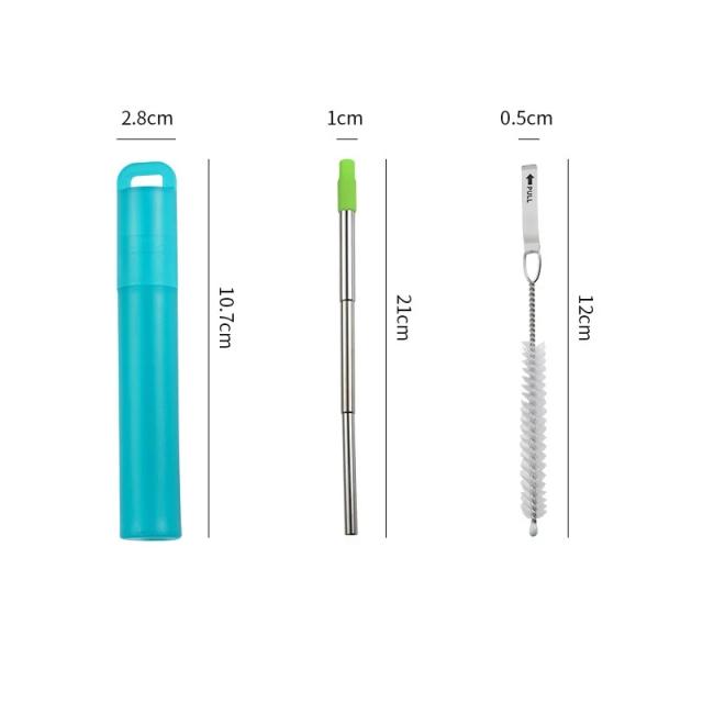 Canudos Telescópicos de Aço Inoxidável Dobráveis e Reutilizáveis para Viagens com Chaveiro EDC