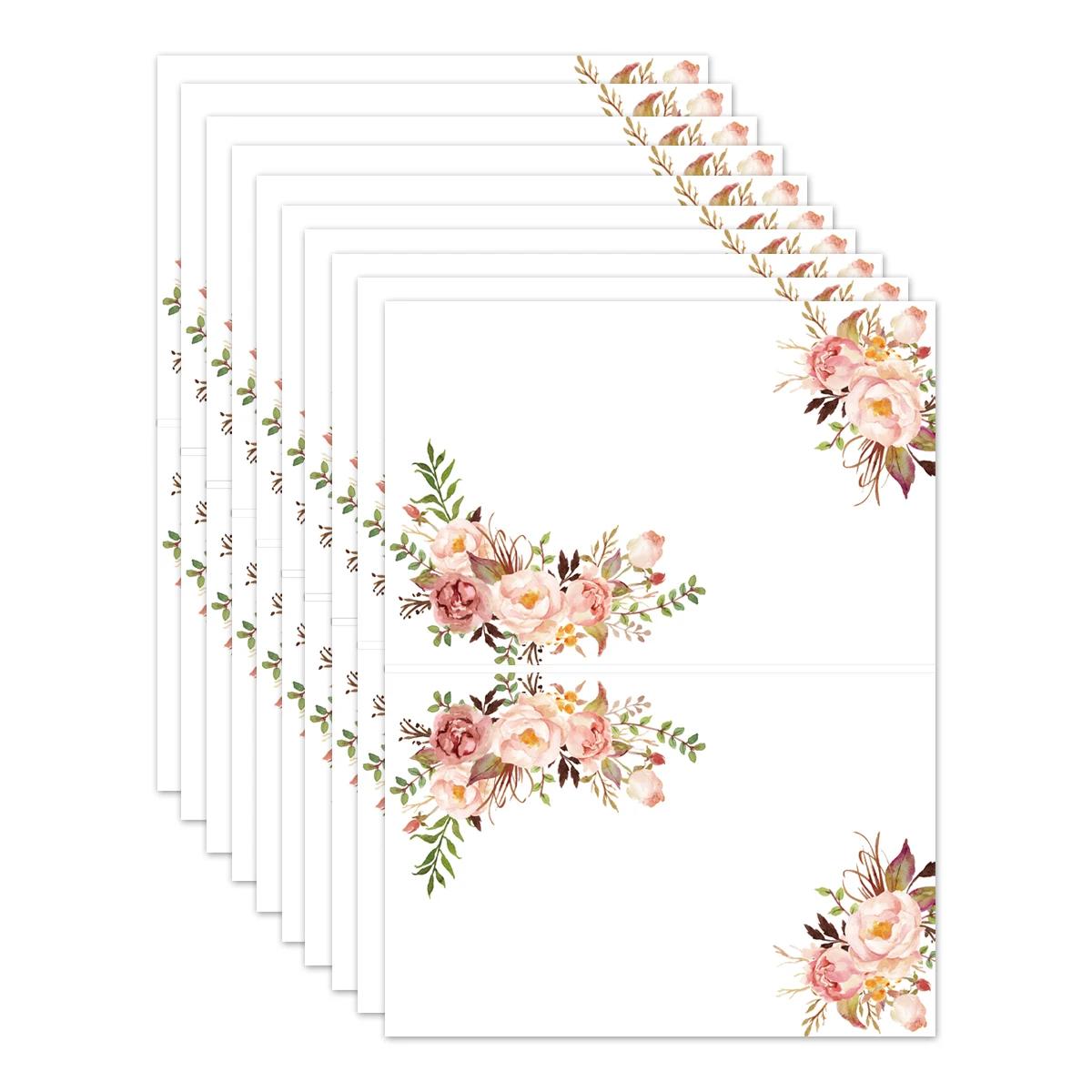 Greenery Aquarela Place Cartões para Festa de Casamento, Table Place Setting Cards, Floral Place Card para Tabelas, Easy Folding, 10 PCs/Pack - Image 1
