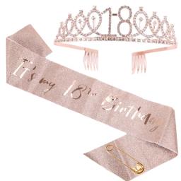 Faixa de cetim com coroa de cristal para meninas, decoração de aniversário, tiara, feliz aniversário, aniversário, fonte de festa, 18, 21, 30, 40, 50, ouro rosa - Image 3