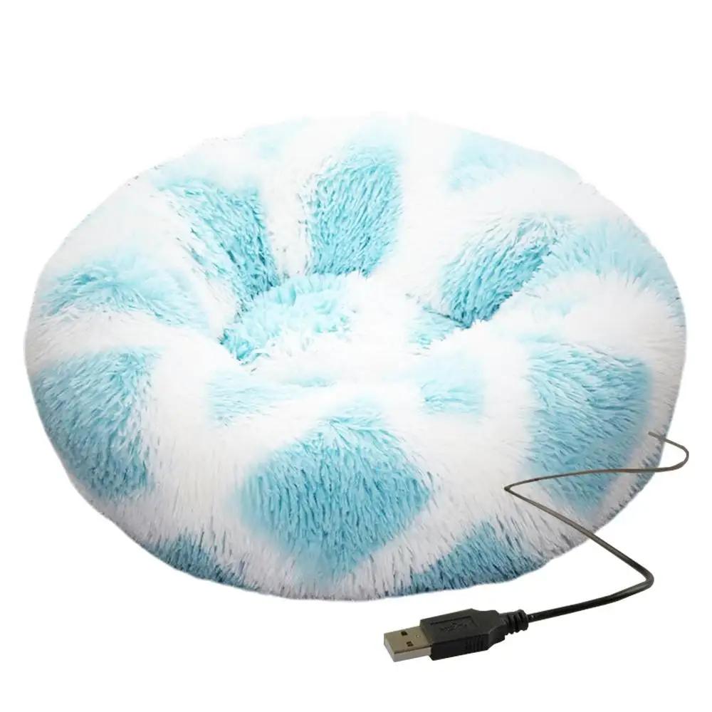 Cama redonda do cão macio pelúcia camas para animais de estimação aquecimento usb donut camas redondas para gato do cão confortável casa suprimentos para animais de estimação acessórios - Image 1