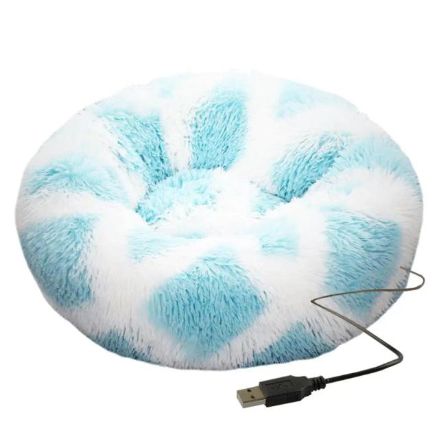 Cama Redonda de Pelúcia Aquecida para Cães e Gatos - Conforto e Estilo para Seu Pet