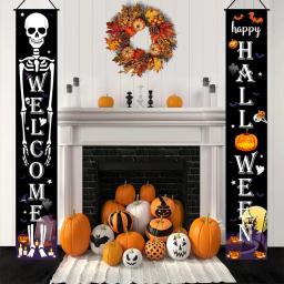 Halloween porta banner com crânio e abóbora design, bandeira da porta, casa feliz, festa, casa, truque, morcego, 2024 - Image 3