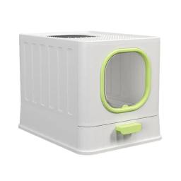 Caixa de areia dobrável transparente com tampa para gato, entrada frontal, saída superior tipo gaveta, anti-respingo, anti-odor, suprimentos para animais de estimação - Image 1