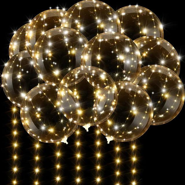 Balões de Festa LED Brancos com Iluminação, 10 Unidades, Perfeitos para Casamentos e Aniversários, Usados com Hélio ou Ar
