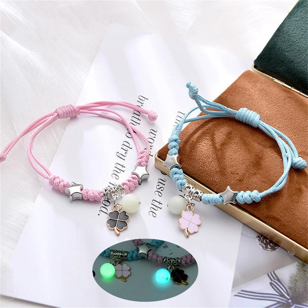 Luminous Cat Star Moon Cross Charms Bracelet Set para homens e mulheres, corda tecida ajustável, presente da amizade, verão, 2pcs - Image 1