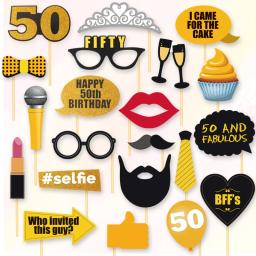 Adereços fotográficos em preto e ouro, Festas de aniversário para homens e mulheres, tirando fotos, adereços de papel, 40 anos, 50 anos, 60 anos, 21 peças - Image 2