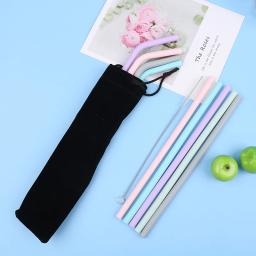 Acessórios da cozinha de silicone reutilizável canudos bebendo dobrável palha flexível com escovas de limpeza suprimentos festa crianças ferramentas barra - Image 4
