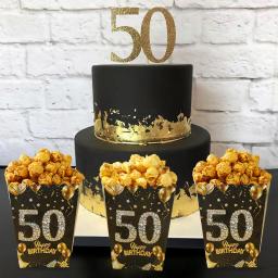 Caixa de Pipocas de Papel de Aniversário, Preto e Dourado, Suprimentos para Adultos, 18 21 30 40 50 60 Anos, 6 peças - Image 5