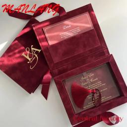 Caixa De Convites De Casamento De Acrílico, Caixa De Veludo Verde, Cartão De Convite Personalizado - Image 4
