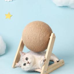 Gato arranhando bola brinquedos, sisal e madeira, triângulo estável, material interno, arranhão resistente, arranhão legal na rotação do carrinho - Image 3