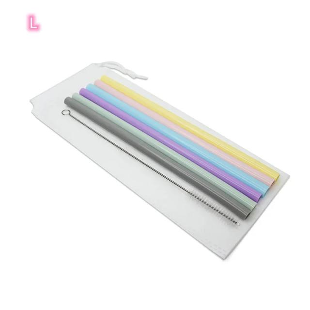 Conjunto de canudos de silicone reutilizáveis e flexíveis, extra longos com escovas de limpeza, ideal para festas e bar - 6 peças.
