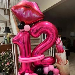 Maquiagem tema aniversário utensílios de mesa descartáveis copos de placa de papel para spa maquiagem menina festa batom lábios vermelhos balão presente dos namorados - Image 3