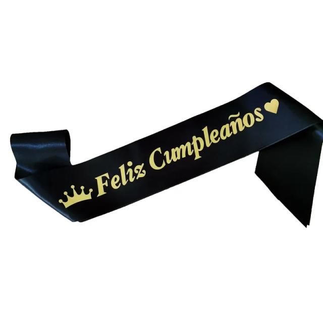 Faixa de Cetim "Feliz Cumpleaños" para Crianças e Adultos - Decoração de Aniversário em Estilo Bronzeado