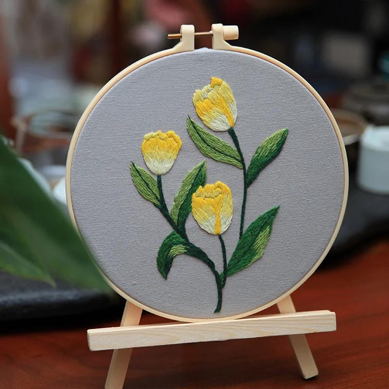 Bordado Cor Thread Flower Starter Kit, Kit bordado estampado para iniciantes, padrão Cross Stitch Kits para adultos - Image 1