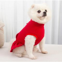 Vestido monocromático de gola alta Fleece Pet, Pulôver para cães pequenos, vestido de princesa, bolsos clássicos, roupas de gancho - Image 4