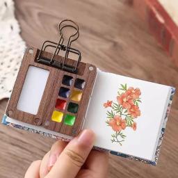 Mini paleta de tinta aquarela noz, bandeja de paleta de madeira, viagens profissionais arte pintura suprimentos, 8 grade, 0,5 ml - Image 2