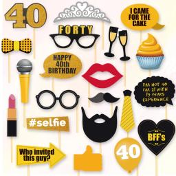Adereços fotográficos em preto e ouro, Festas de aniversário para homens e mulheres, tirando fotos, adereços de papel, 40 anos, 50 anos, 60 anos, 21 peças - Image 1