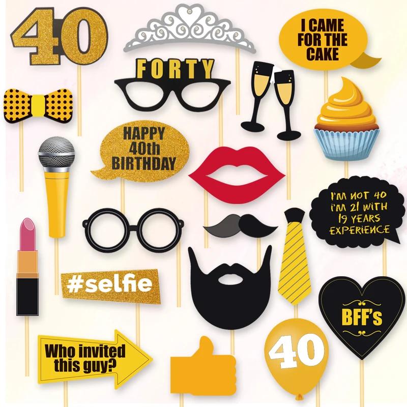 Adereços fotográficos em preto e ouro, Festas de aniversário para homens e mulheres, tirando fotos, adereços de papel, 40 anos, 50 anos, 60 anos, 21 peças - Image 1