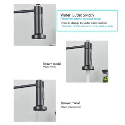 Primavera preta puxar para baixo torneiras de cozinha fluxo cabeça spray água quente e fria rotação aço inoxidável misturador cozinha guindaste - Image 4
